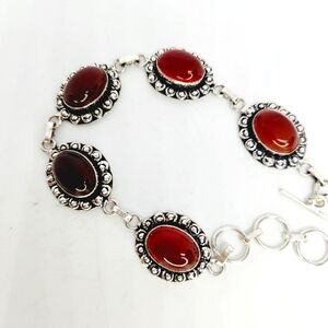 Carnelian Gemstone Handmade Ethnic 925 Silver Plated Bracelet Adjustable Boho